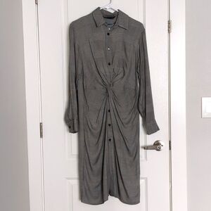NWT Zara black & white plaid button up shirt dress twist front sz M